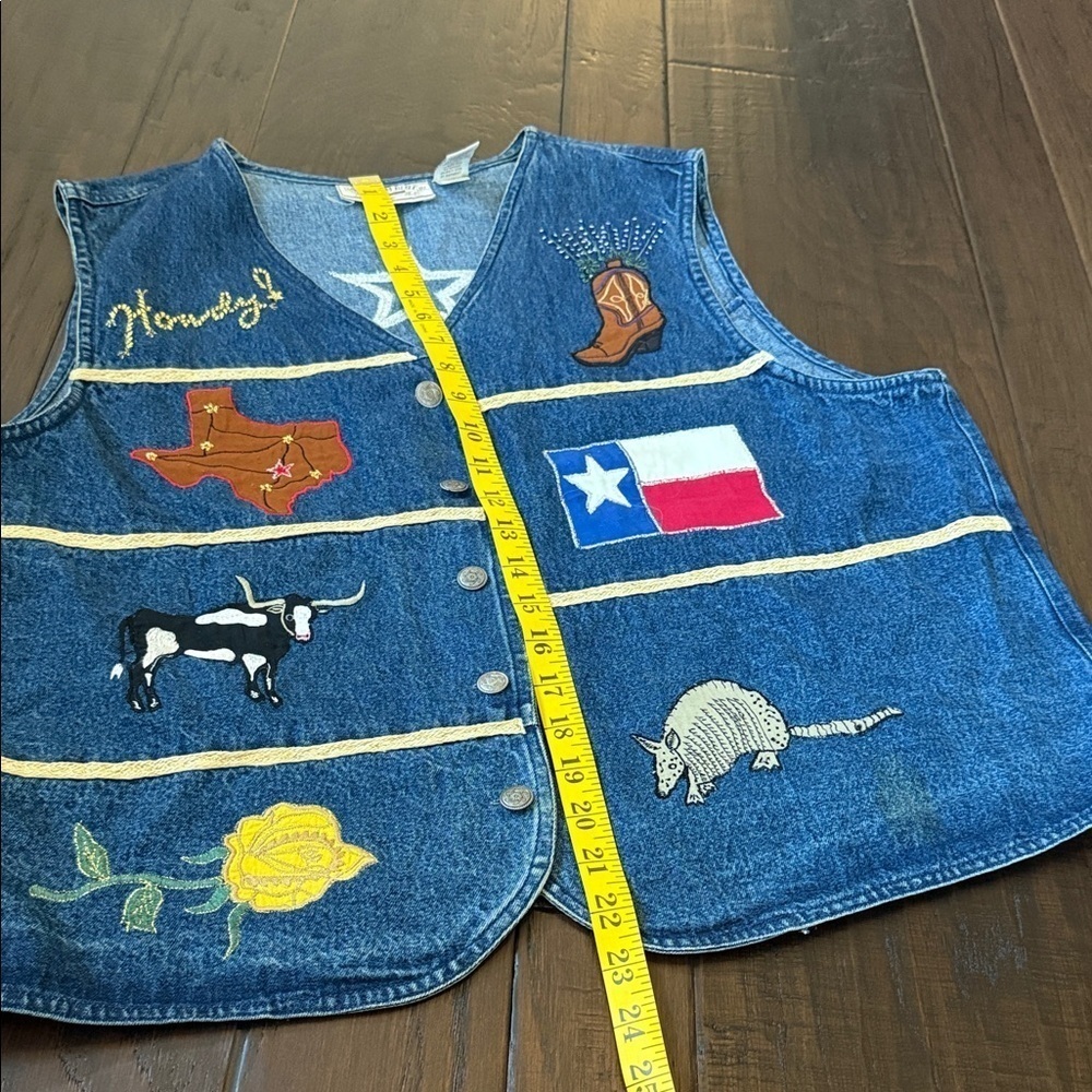 VINTAGE Texas RHYTHM BLUE WOMEN'S BLUE DENIM VEST XL - Picture 13 of 13